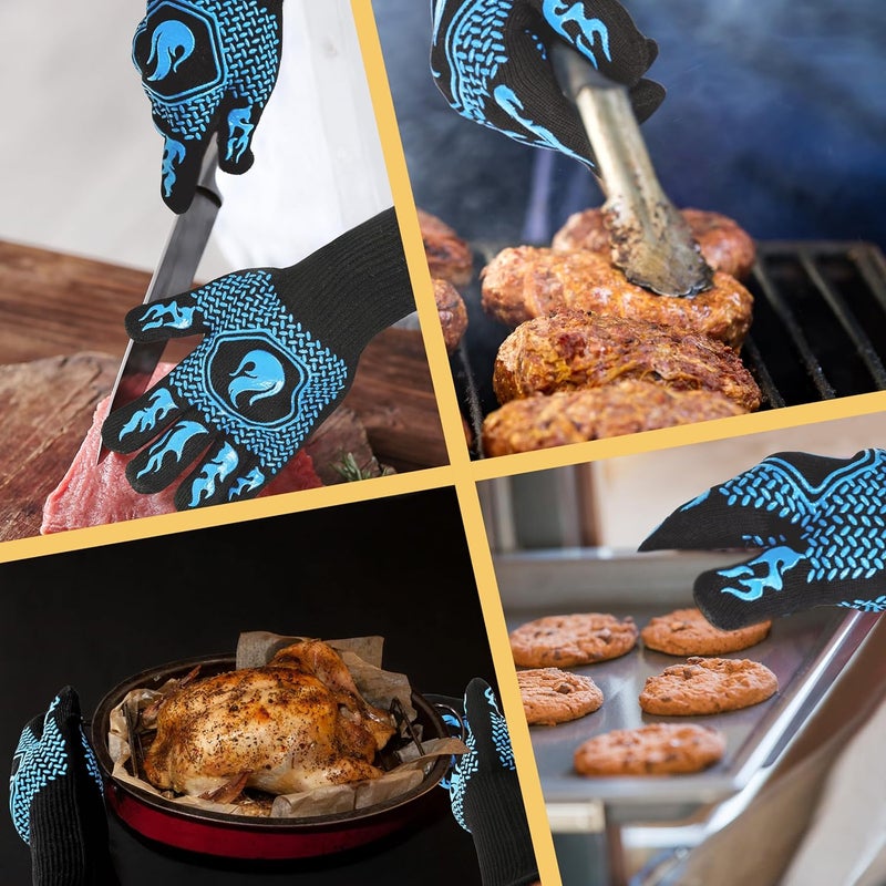 DKHDBD BBQ Fireproof Gloves, Grill Cut-Resistant Gloves 1472°F Heat Resistant Gloves, Non-Slip Silicone Oven Gloves, Kitchen Safe Cooking Gloves for Oven Mitts,Barbecue,Cooking, Frying,13.5 Inch-Sky Blue - Image 5